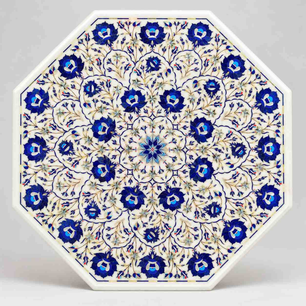 24-Inch Lapis Lazuli & Shell Star Garden Marble Inlay Table Top