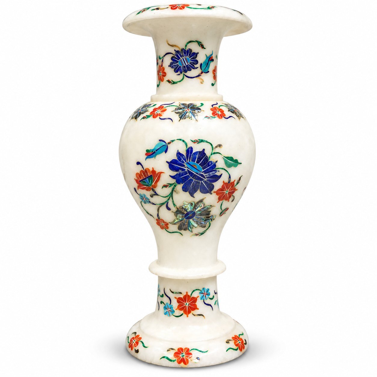 12-Inch Lapis Lazuli Floral Marble Inlay Vase
