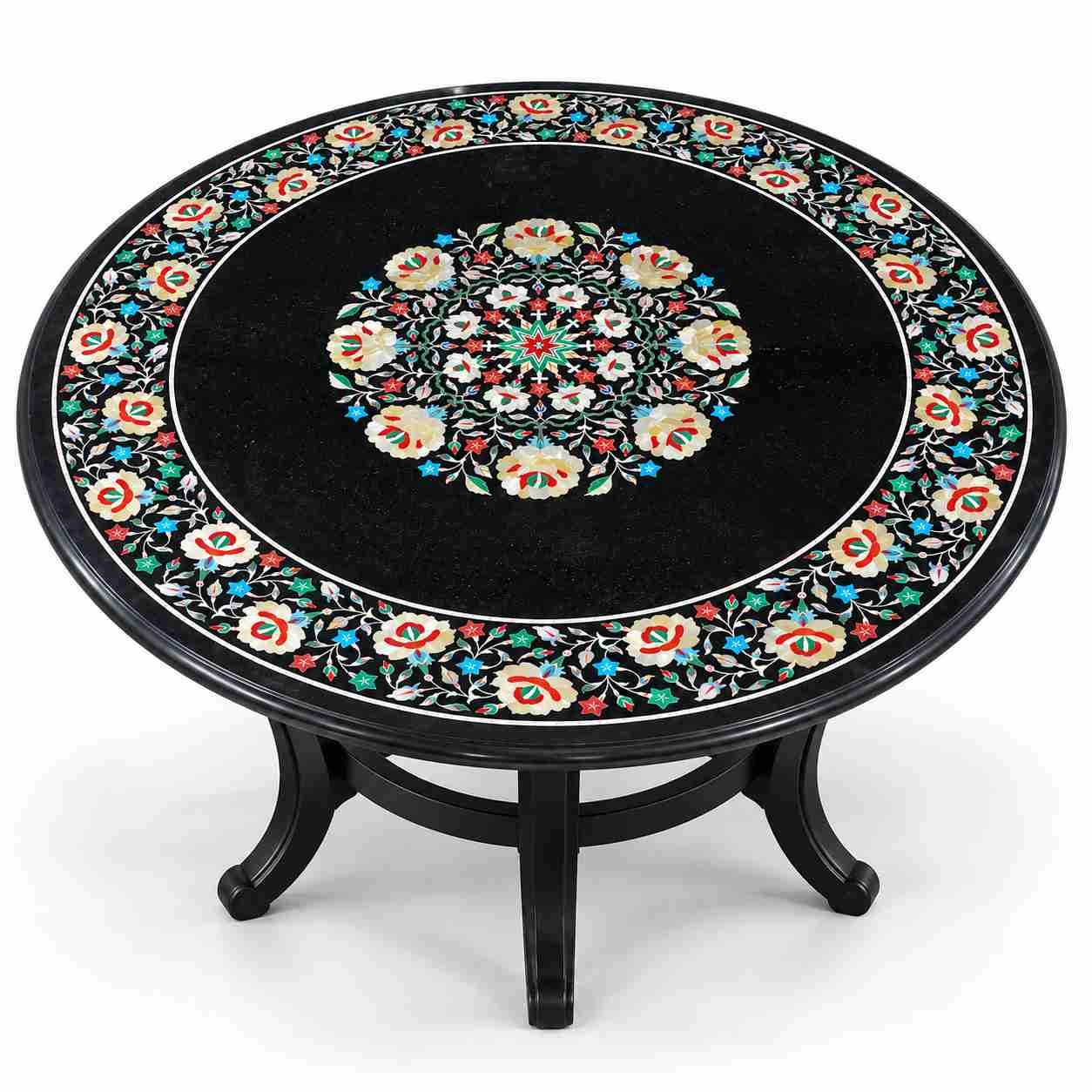 Round Black Marble Inlay Table Best Center Piece For Home