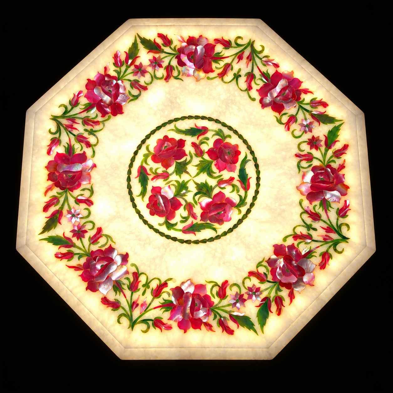 12-Inch Octagonal Pink & Natural Mother of Pearl Marble Inlay Table Top alternate view