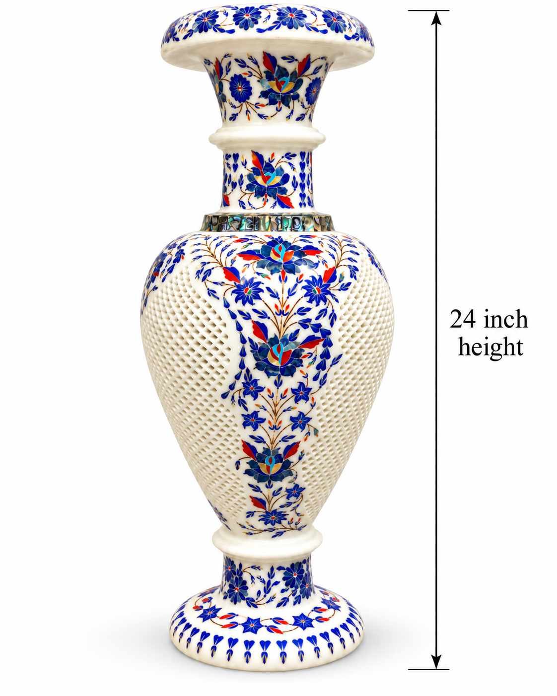 24-Inch Lapis Lazuli Floral Marble Inlay Vase with Jali Panels alternate view