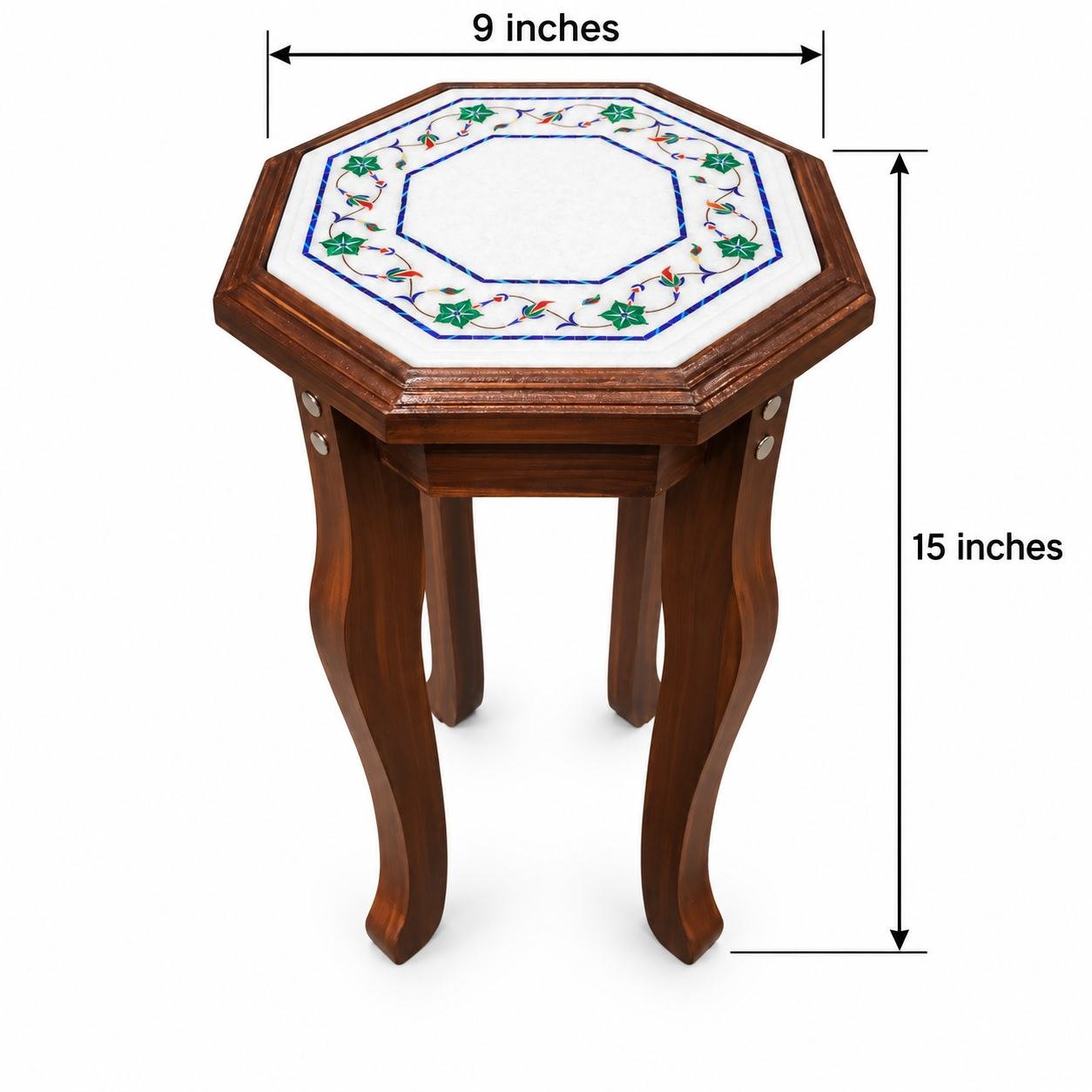 9-Inch Octagonal Malachite Star Border Marble Inlay Table Top | Wooden Stand Option alternate view