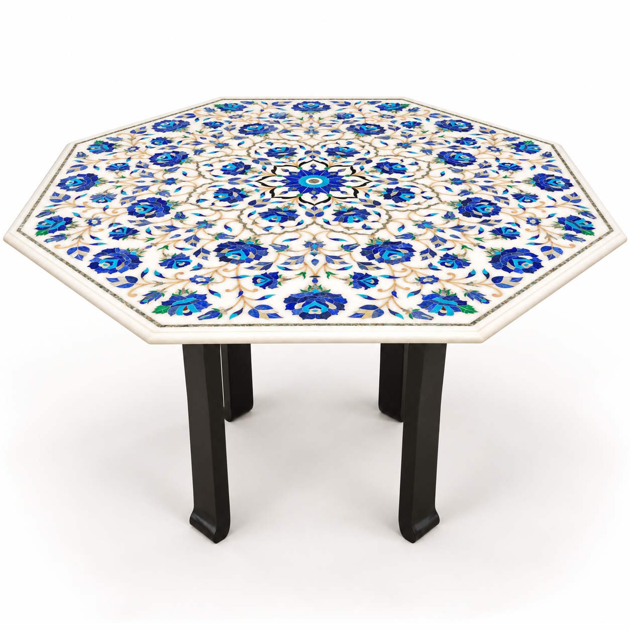 48-Inch Octagonal Lapis Lazuli Floral Marble Inlay Table Top close detail