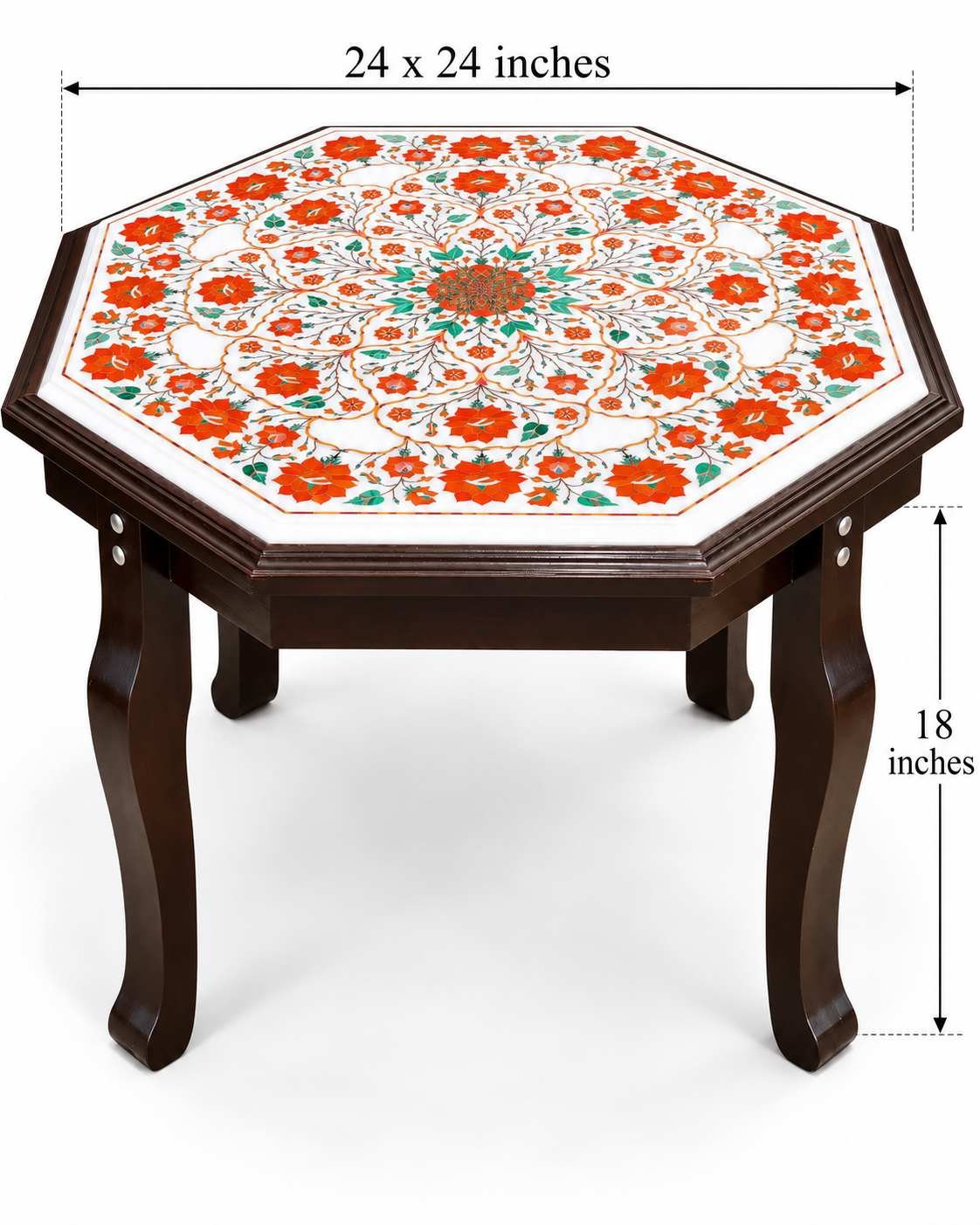 24-Inch Octagonal Carnelian Blossom Marble Inlay Table Top alternate view