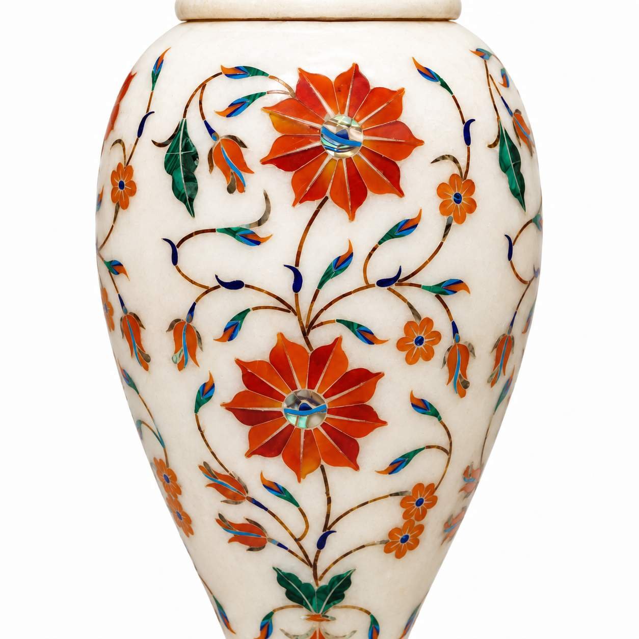 12-Inch Floral Marble Inlay Vase with Carnelian & Malachite alternate view