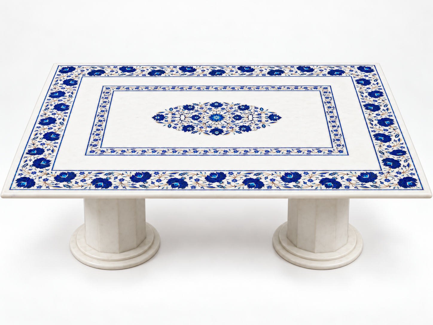3X4 feet Inlaid Lapis Lazuli White Marble Dining & Center Table Top alternate view