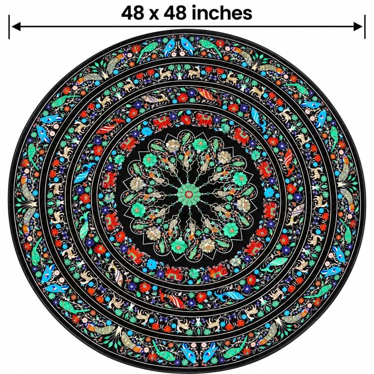 48-Inch Elephant & Bird Pietra Dura Marble Inlay Table Top alternate view