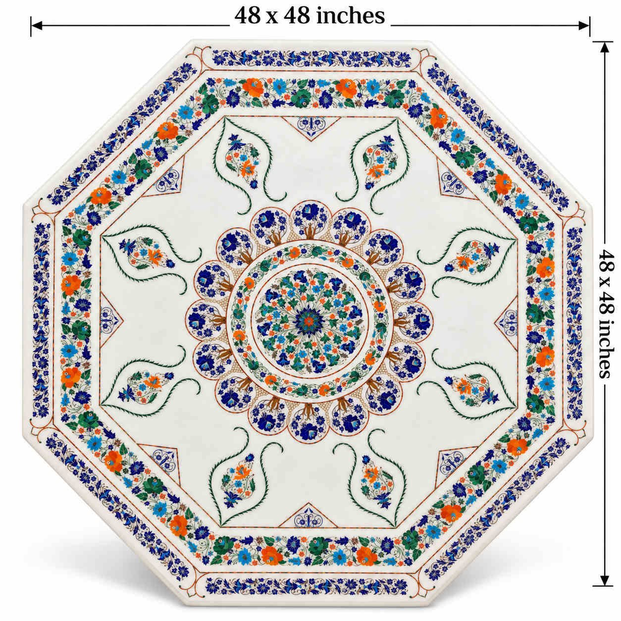 48-Inch Octagonal Pietra Dura Marble Inlay Dining Table Top alternate view