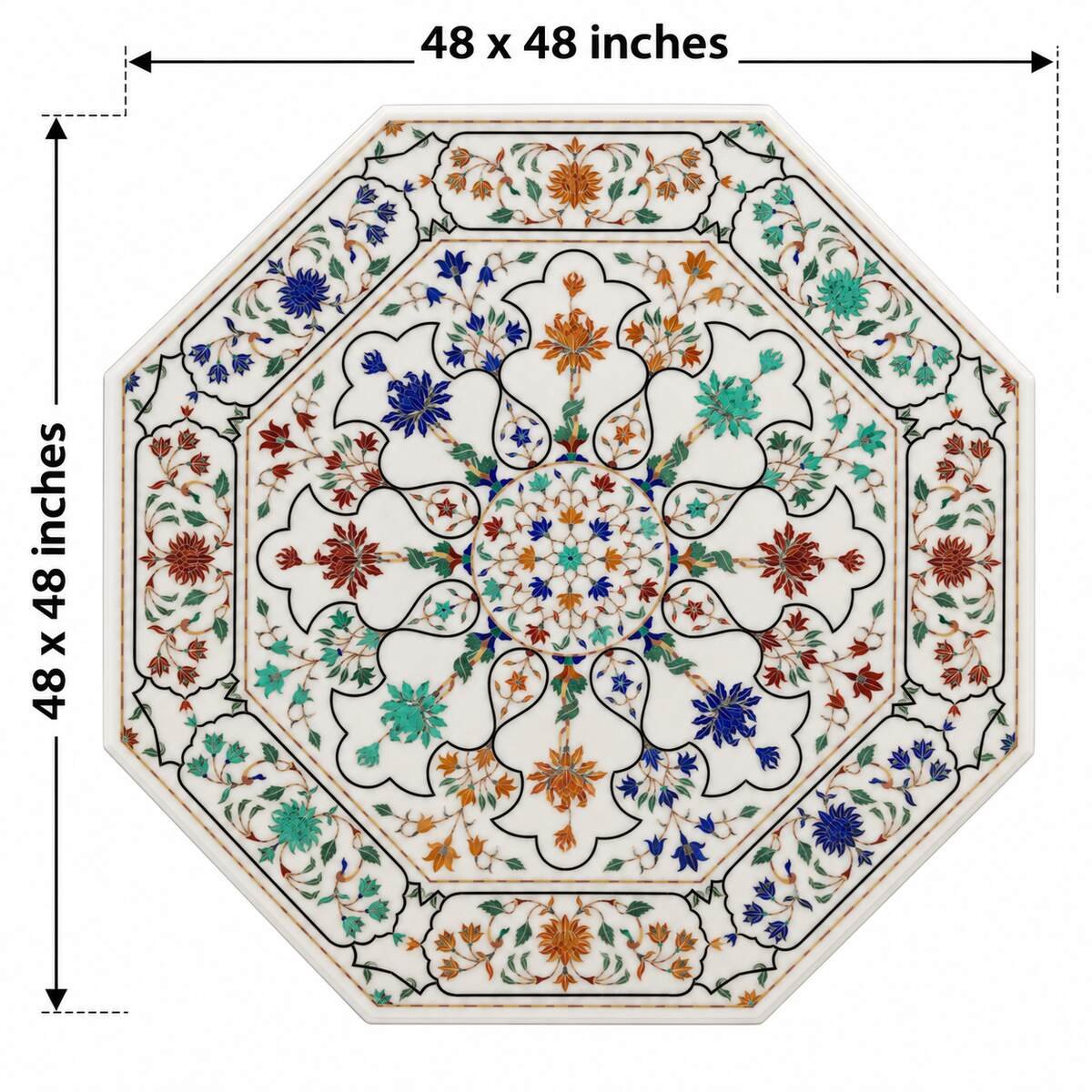 48-Inch Octagonal Taj Mahal Floral Marble Inlay Table Top alternate view