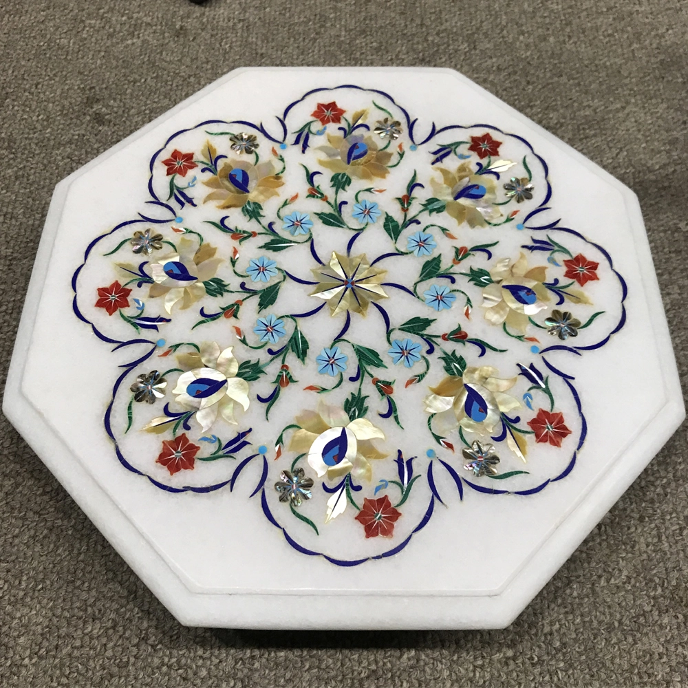 Floral Design Marble Inlay Side Table