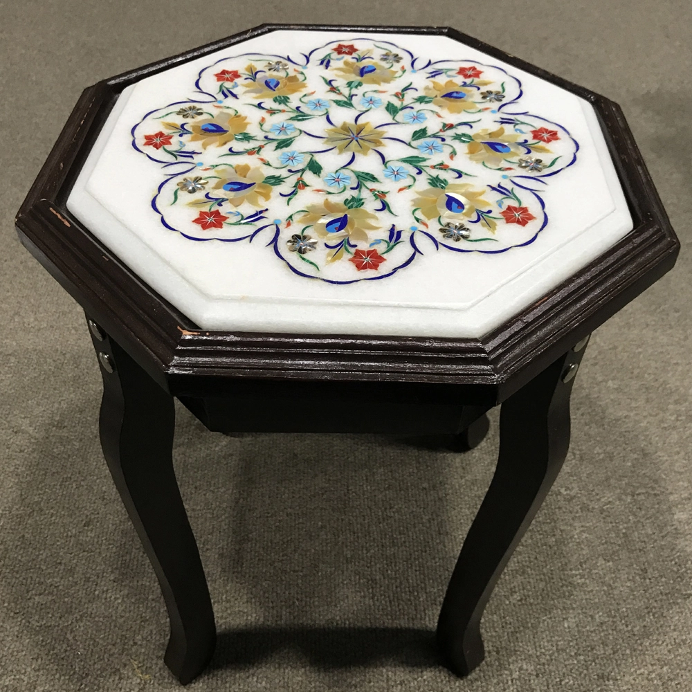 Floral Design Marble Inlay Side Table alternate view
