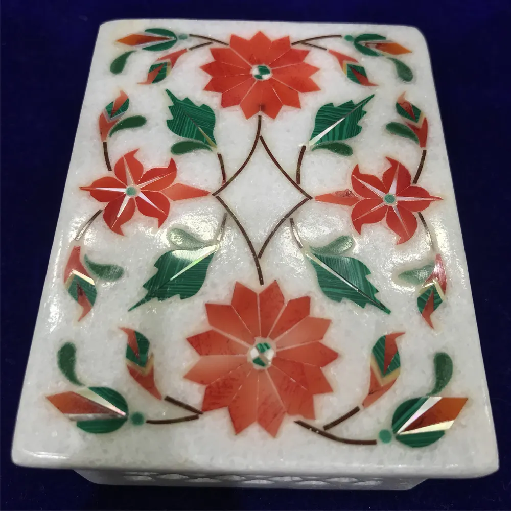 Exquisite Handcrafted Marble Inlay Jewelry Box with Filigree Work alternate view
