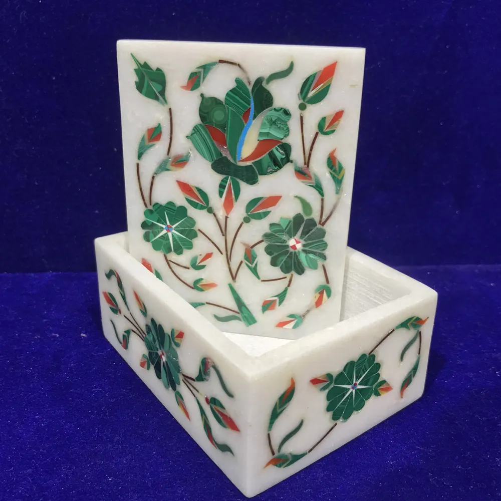 Elegant Marble Inlay Jewelry Box With Malachite Inlay alternate view