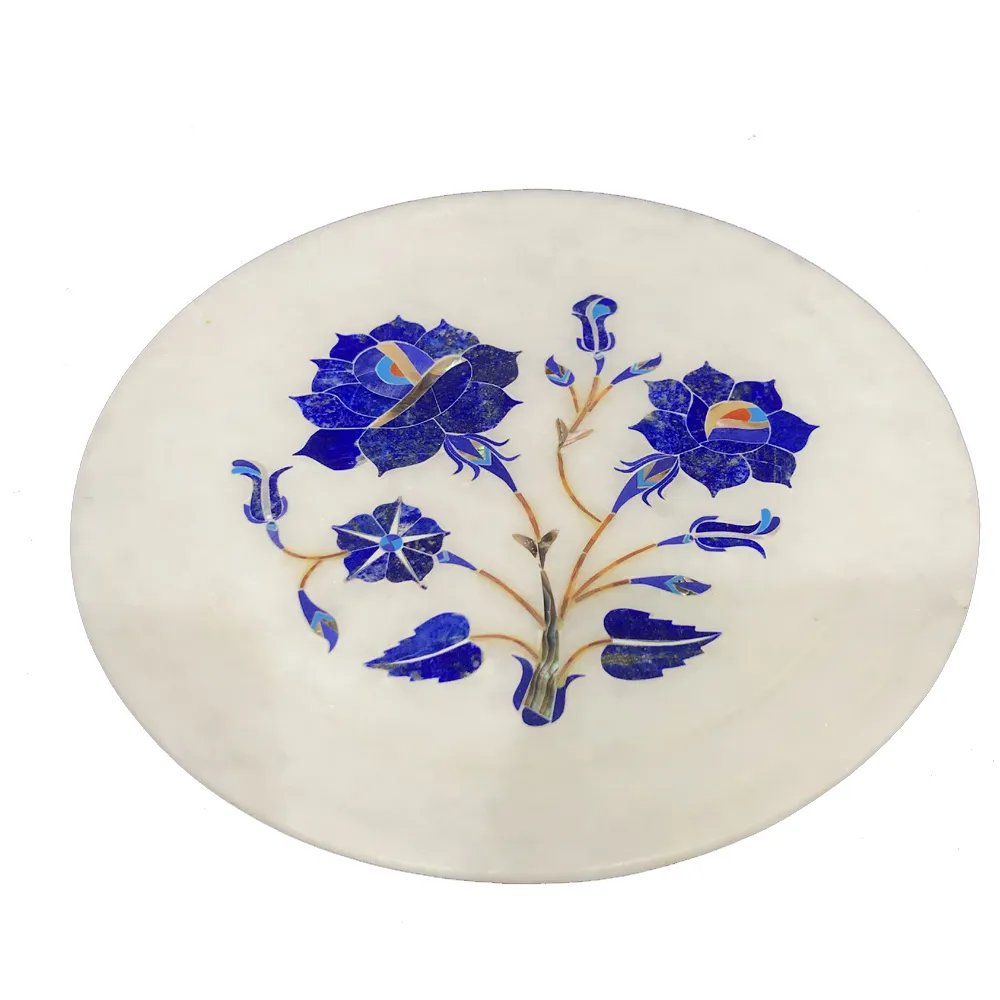 Enhance Your Decor With Marble Inlay Plate & Wooden Stand alternate view