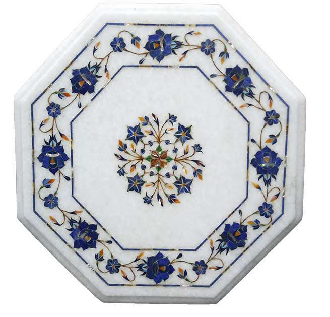 Inlaid Marble Table tops India| Agra Marble Side Table alternate view