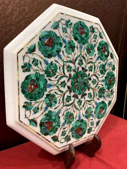 Master-Piece Malachite Inlaid Marble Side Table Top alternate view