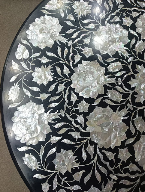 Mop Inlaid Round Black Marble Inlay Coffee & Dining Table alternate view