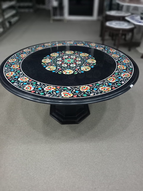 Round Black Marble Inlay Table Best Center Piece For Home alternate view