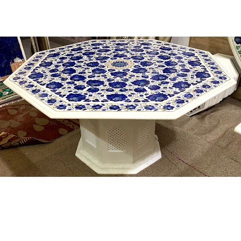 Inlaid Lapis Lazuli White Marble Table Top | Lapis Table Top alternate view
