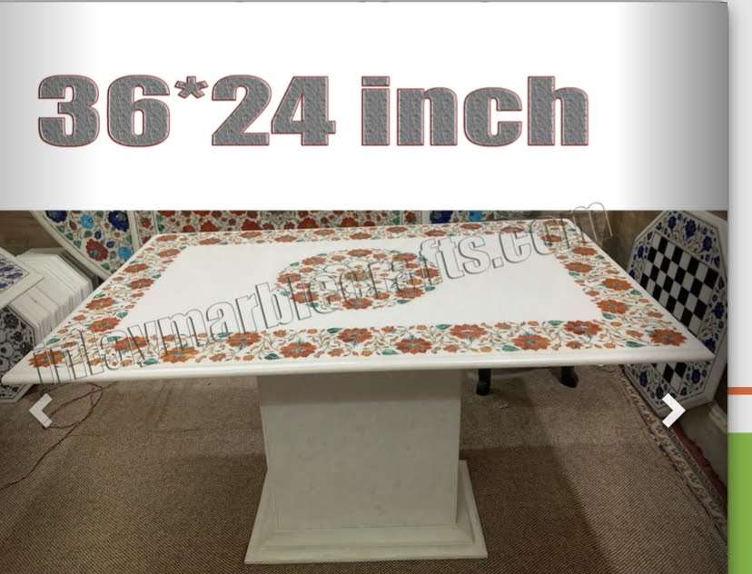 Rectangle White Marble Inlay Dining Table| Coffee Table