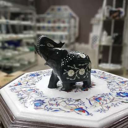 16 cm Black Marble Inlay Elephant with Mother of Pearl alternate view
