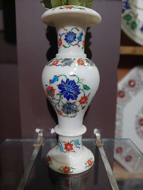 12 Inch White Marble Inlay Vase Centrepiece alternate view