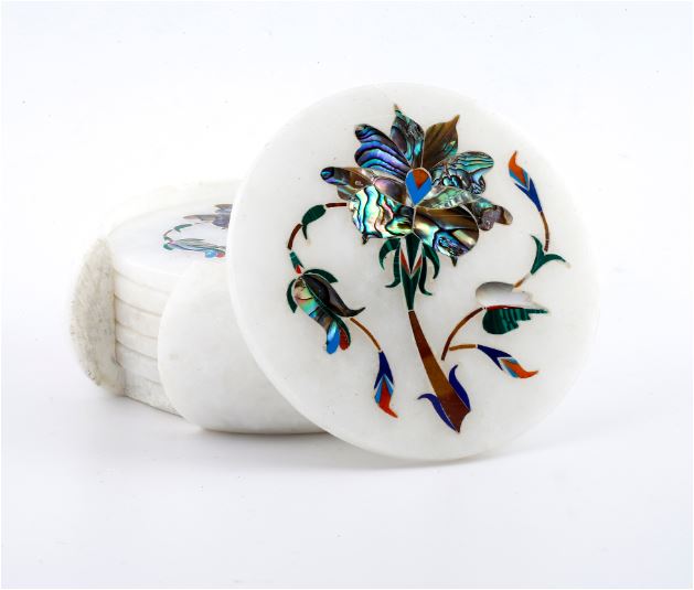 Marble Inlay Coaster Set Tree of life design- Sign of good luck, Happiness our Family alternate view