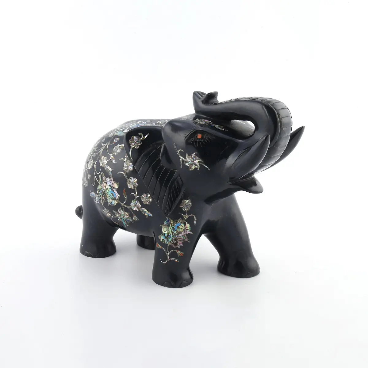Pietra Dura Black Marble Inlay Elephant Sculpture – Intricate Stone Inlay Artwork
