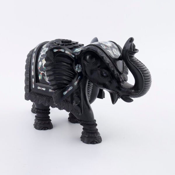 Vintage-Style Black Marble Inlay Elephant Figurine – Hand Crafted Design
