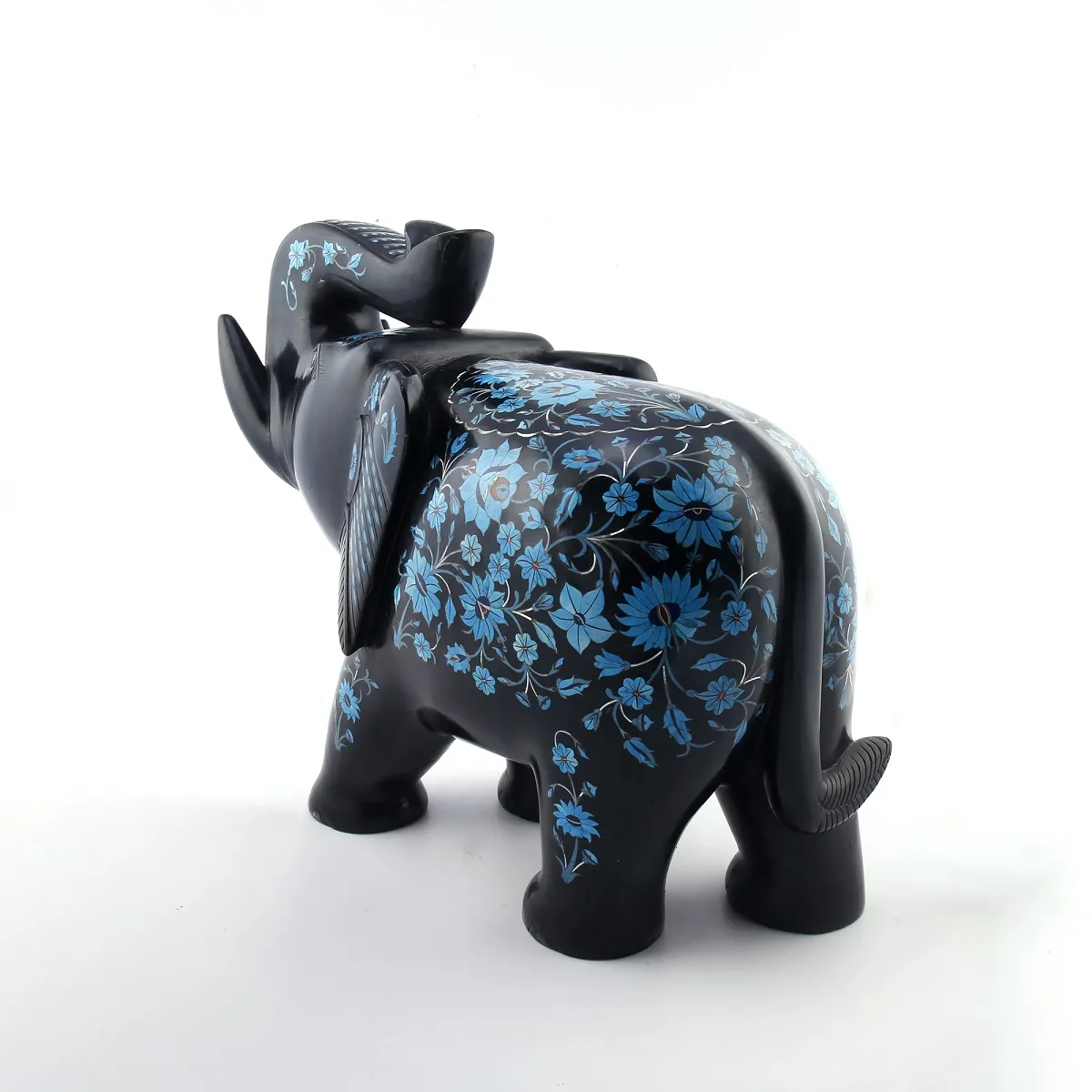 Elegant Black Marble Inlay Elephant Figurine – Handcrafted Art Decor