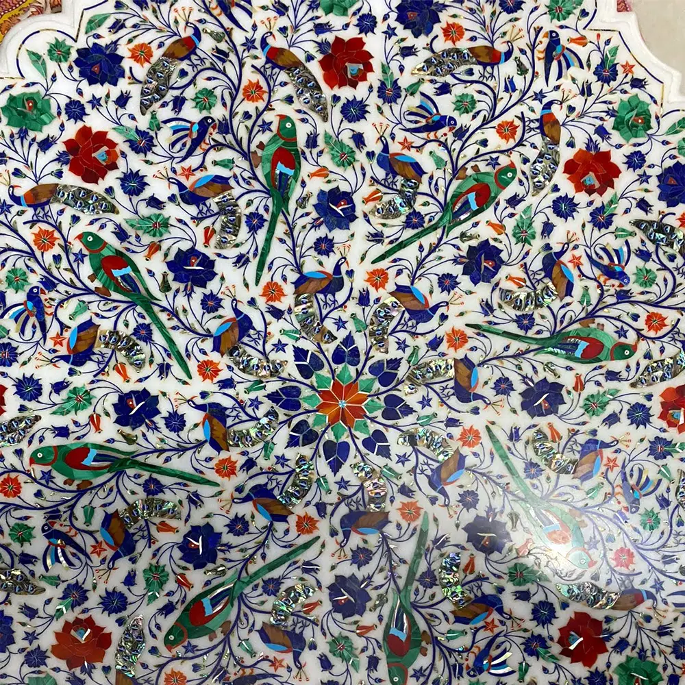 Luxury & Unique White Marble Inlay Coffee Table with Intricate Design alternate view