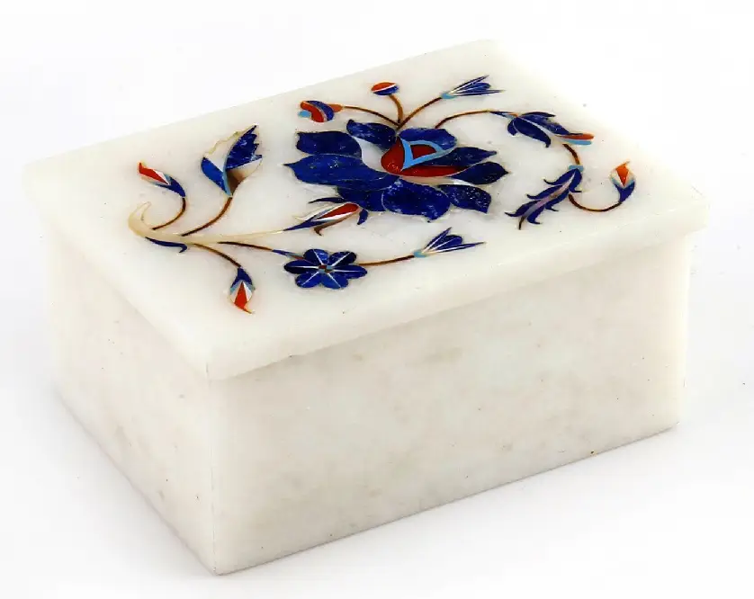 Marble Inlay Jewelry Box – Handmade White Marble Storage Box alternate view