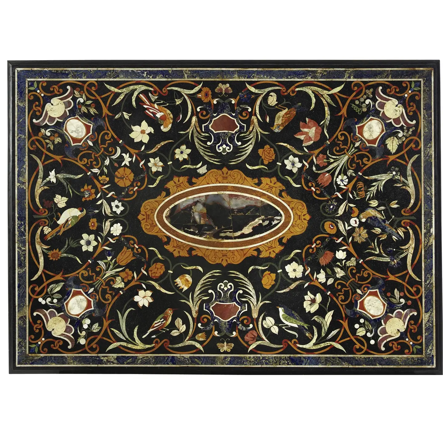 Rectangle Black Marble Inlay Dining Table done By Skilled Artisans/ Italian Design Marble Dining Table