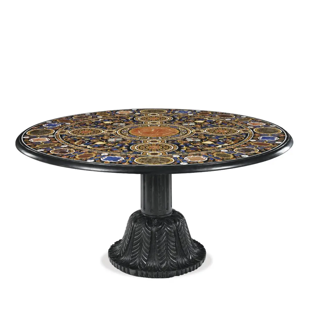 Round Pietra Dura Black Marble Inlay Dining Table Top alternate view