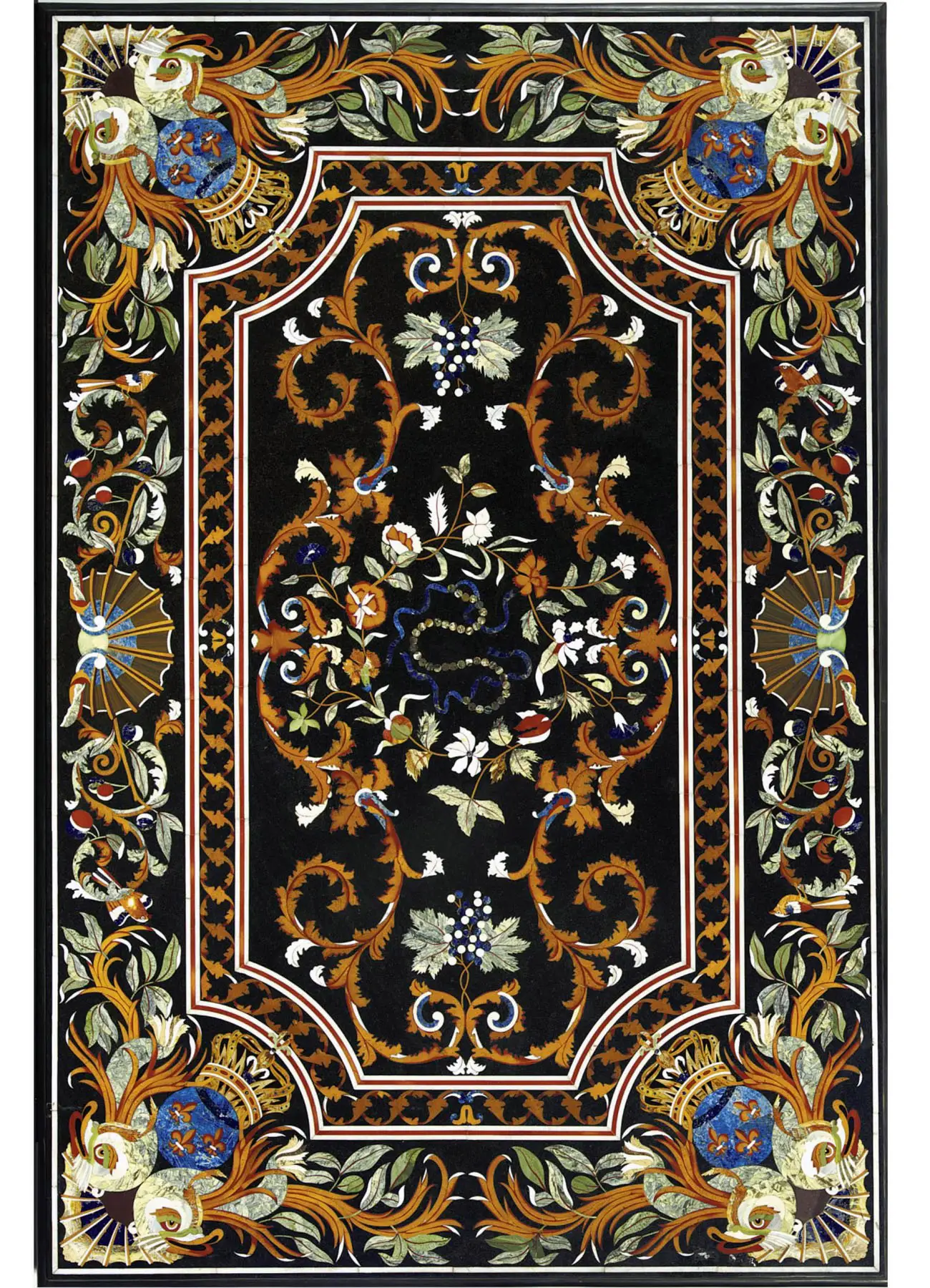 Master Piece Italian Black Marble Inlay Dining Table with Elegant Fish Design