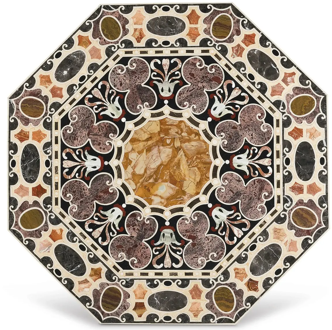 Octagonal Pietra Dura Inlay White Marble Inlay Dining Table