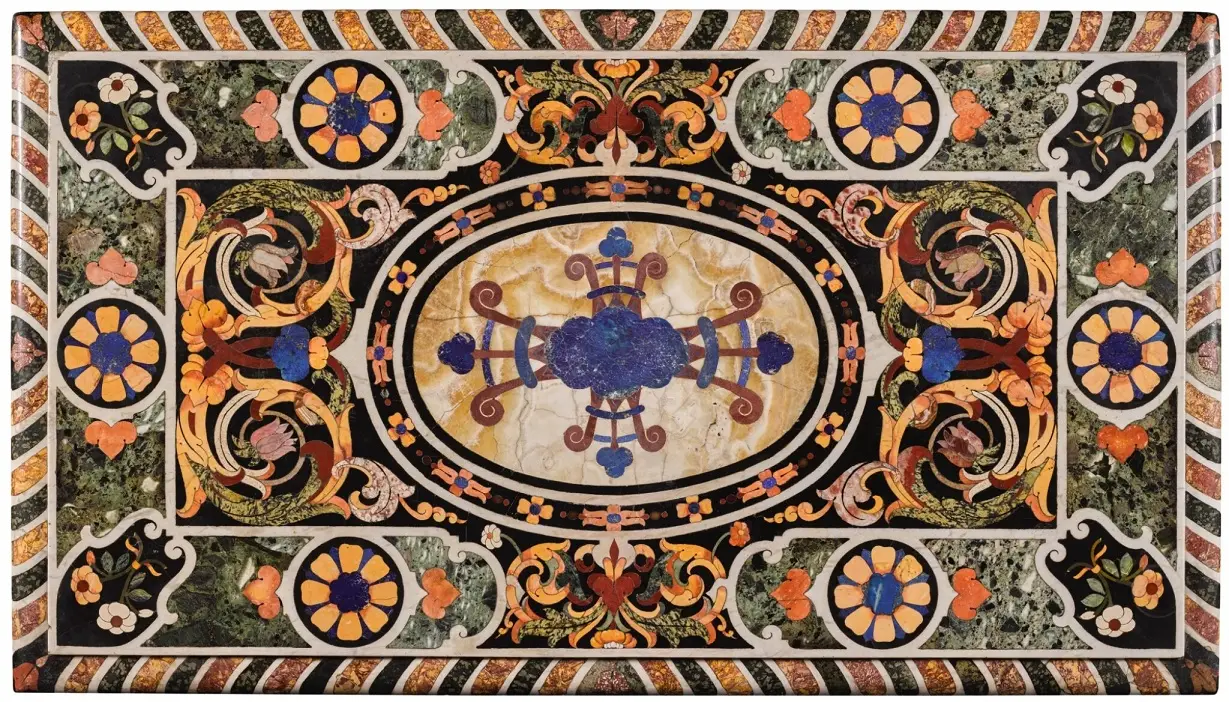 Multicolor Floral Marble Inlay Tabletop – Handcrafted Pietra Dura Art for Luxury Décor