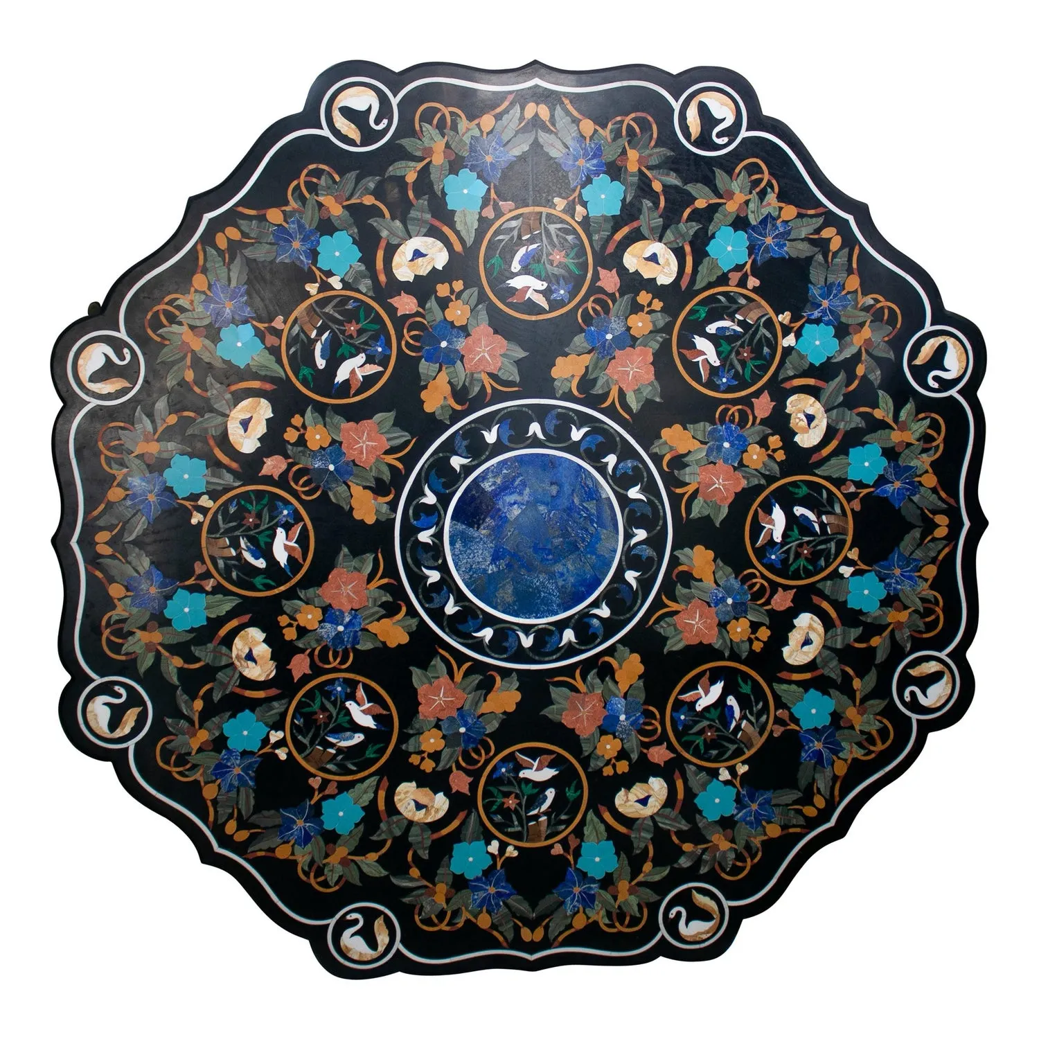 Octagon Black Marble Inlay Tabletop – Handmade Pietra Dura Art
