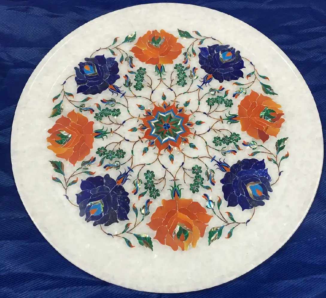 Master Piece White Marble Plate online with Inlay Lapis-Lazuli Stone alternate view
