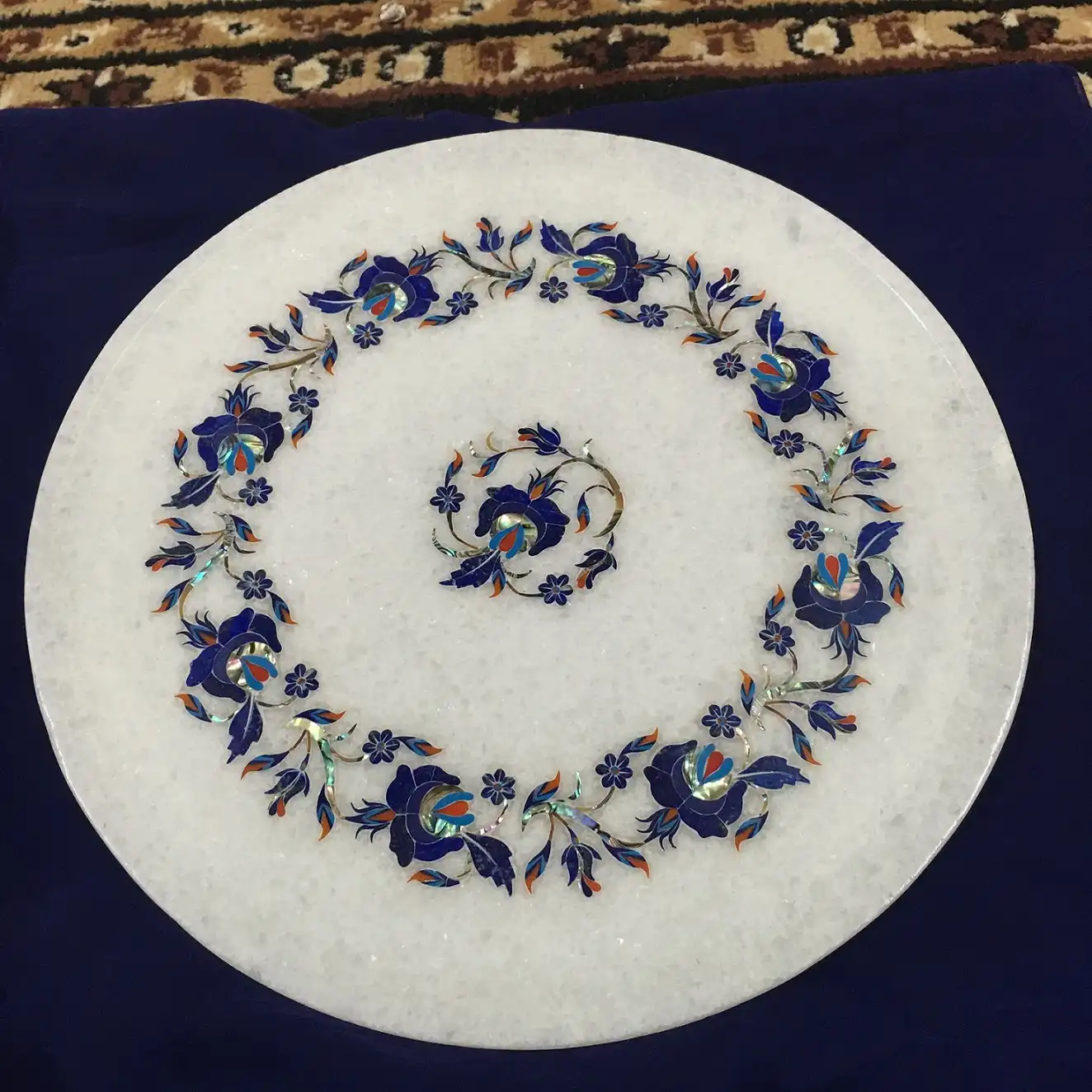 Agra Marble Inlay Plate online with Lapis Lazuli Stone