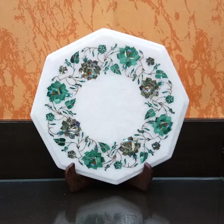 Malachite & Abalone Shell Inlaid Marble Side Table Top
